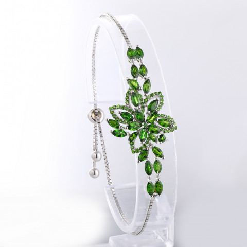  Flower Natural Chrome Diopside Gem Handmade 925 Sterling Silver Bracelet Women